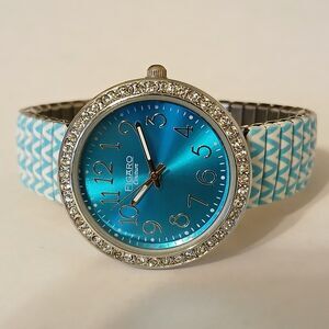 Figaro Couture Women's Blue Rhinestone Bezel Quartz Bracelet Watch 8711